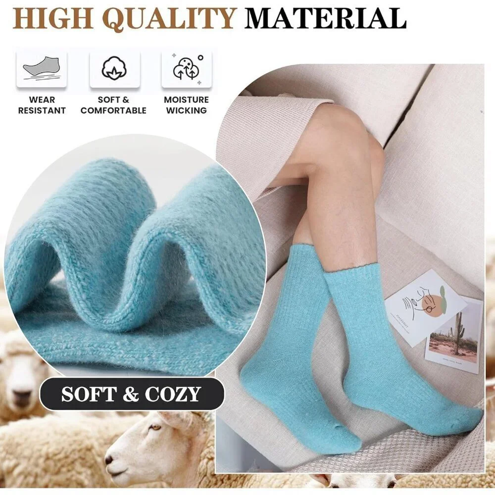 Women's Different 5 Pairs Merino Wool Hiking Warm Winter Cozy Comfy Boot Socks